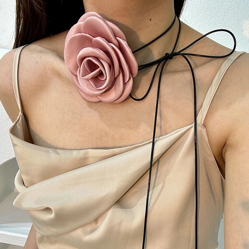 Wholesale Handmade Fabric Flower Bandage Wax Rope Necklaces