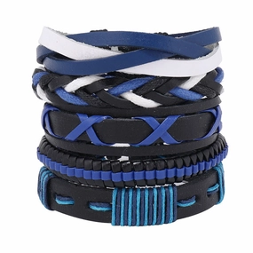 Wholesale Handmade Multi-layered Leather Men's DIY 5 Piece Bracelet Set