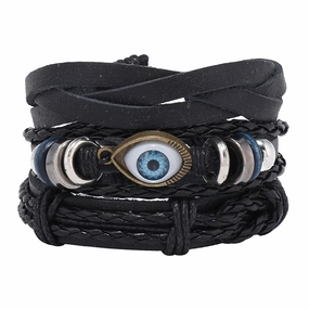 Wholesale Handwoven DIY Three-piece Set Multi-layered Vintage Eyes Men's Leather Bracelet