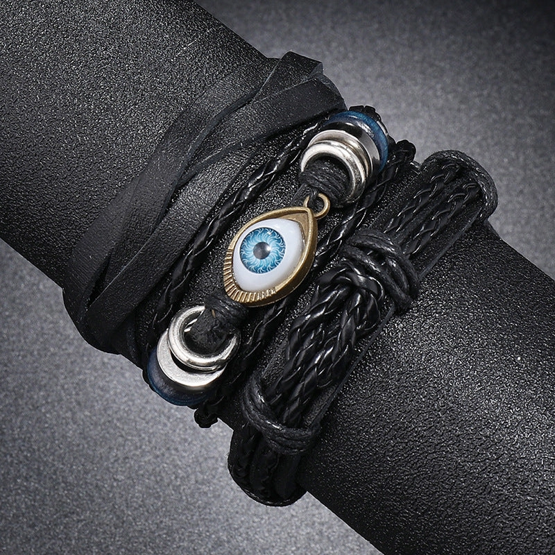 Wholesale Handwoven DIY Three-piece Set Multi-layered Vintage Eyes Men's Leather Bracelet