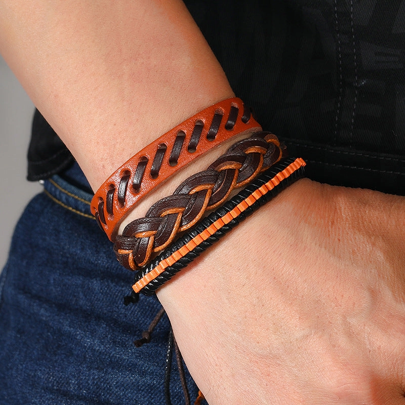 Wholesale Handwoven Multi-layered Vintage Men's Leather Bracelet
