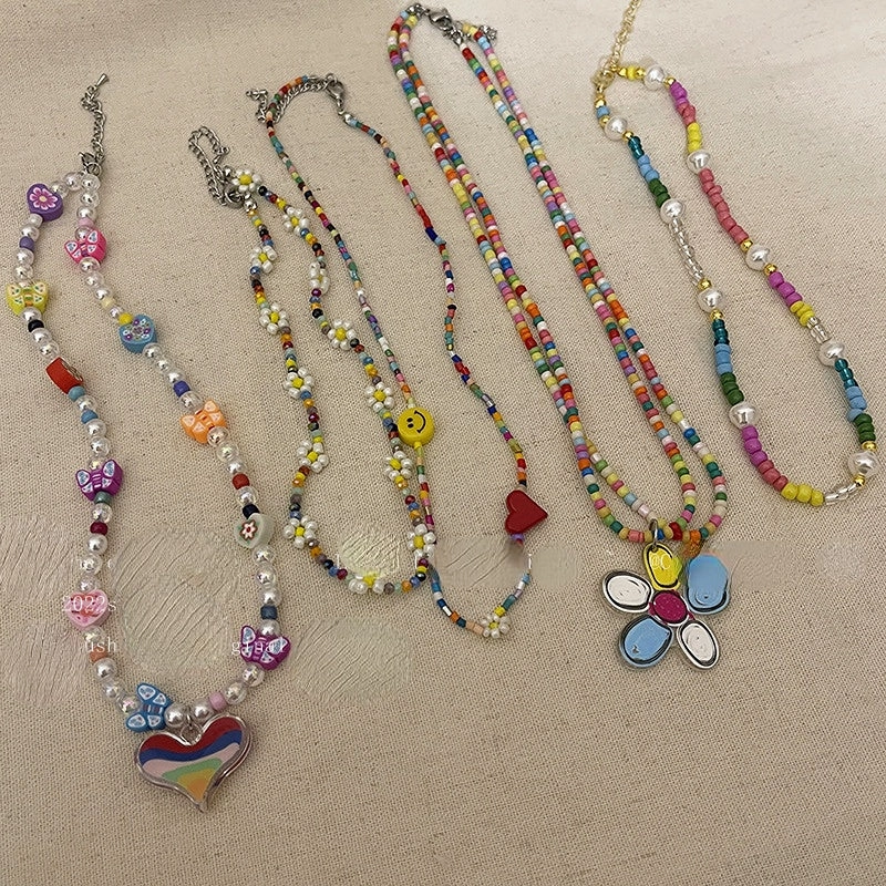 Wholesale Heart Glass Colorful Beaded Necklaces