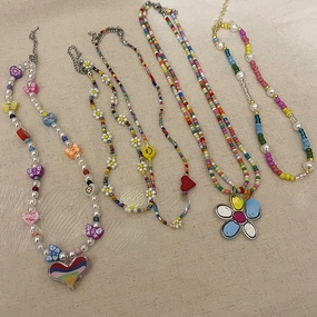 Wholesale Heart Glass Colorful Beaded Necklaces