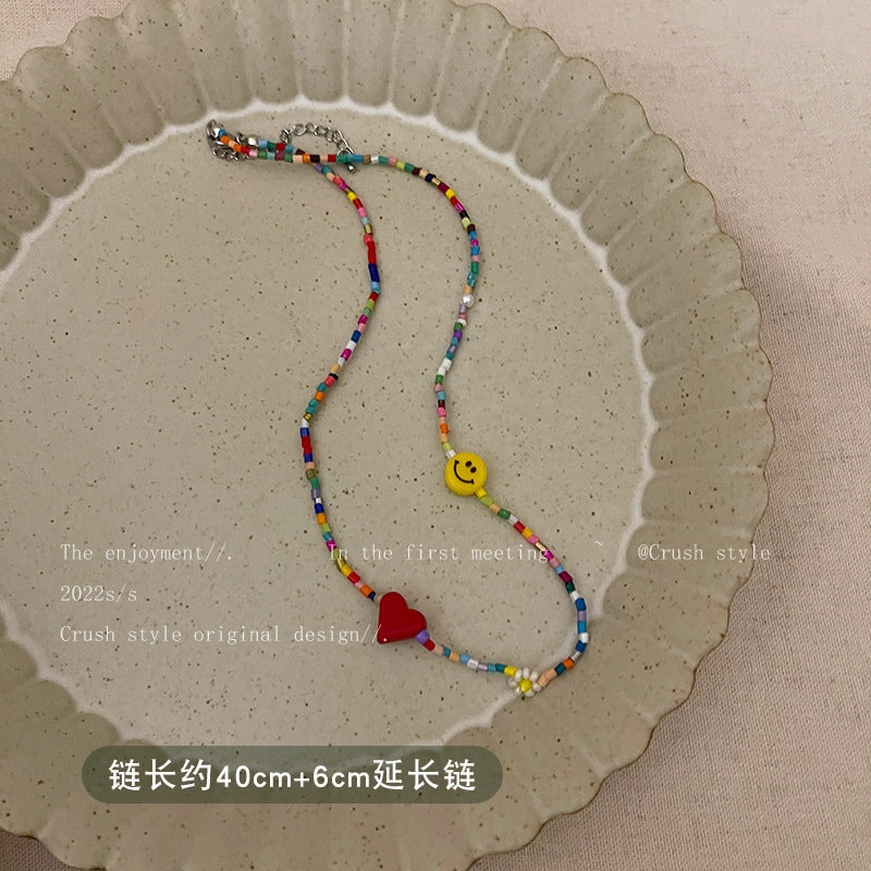 Wholesale Heart Glass Colorful Beaded Necklaces