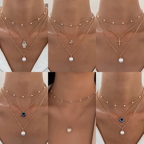 Wholesale Heart Multilayer Pearl Necklaces