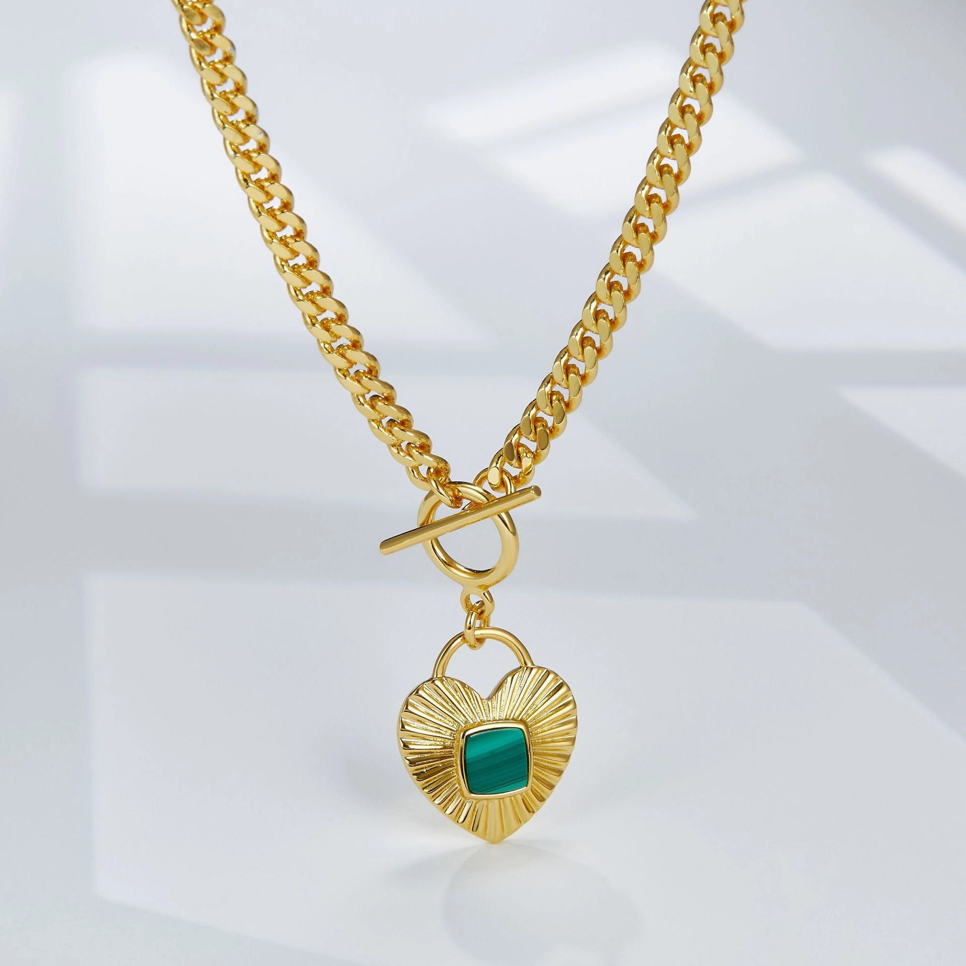 Wholesale Heart Natural Malachite Titanium Steel Necklaces