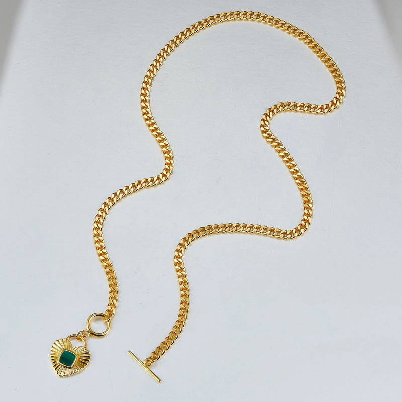 Wholesale Heart Natural Malachite Titanium Steel Necklaces