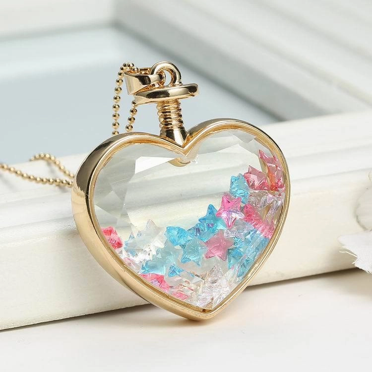 Wholesale Heart Pendant Flowers Heart Crystal Various Plant Dried Flowers Alloy Necklaces