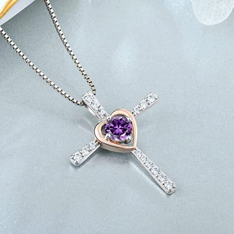 Wholesale Heart Shaped Hao Stone Cross Ladies Necklaces