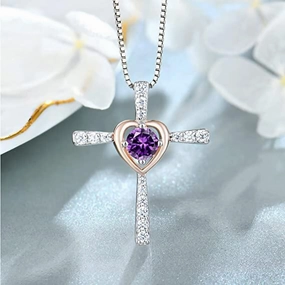 Wholesale Heart Shaped Hao Stone Cross Ladies Necklaces