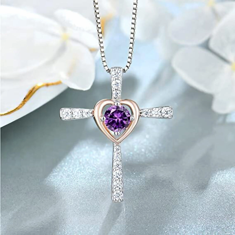 Wholesale Heart Shaped Hao Stone Cross Ladies Necklaces
