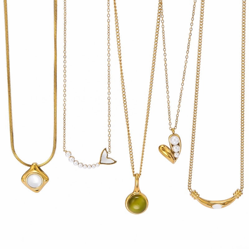 Wholesale High-grade Stainless Steel Inlaid Cat's Eye Love Versatile Necklaces
