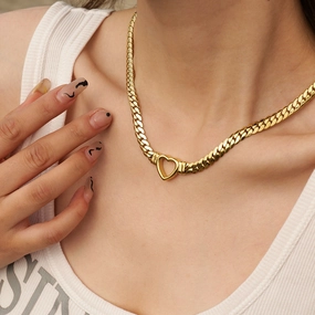 Wholesale Hip Hop Flat Cuban Chain Heart Necklace