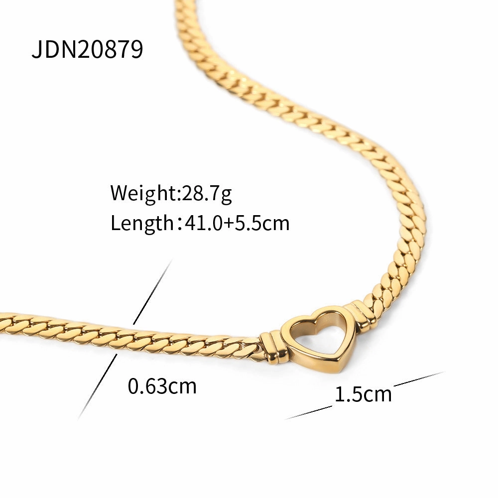 Wholesale Hip Hop Flat Cuban Chain Heart Necklace