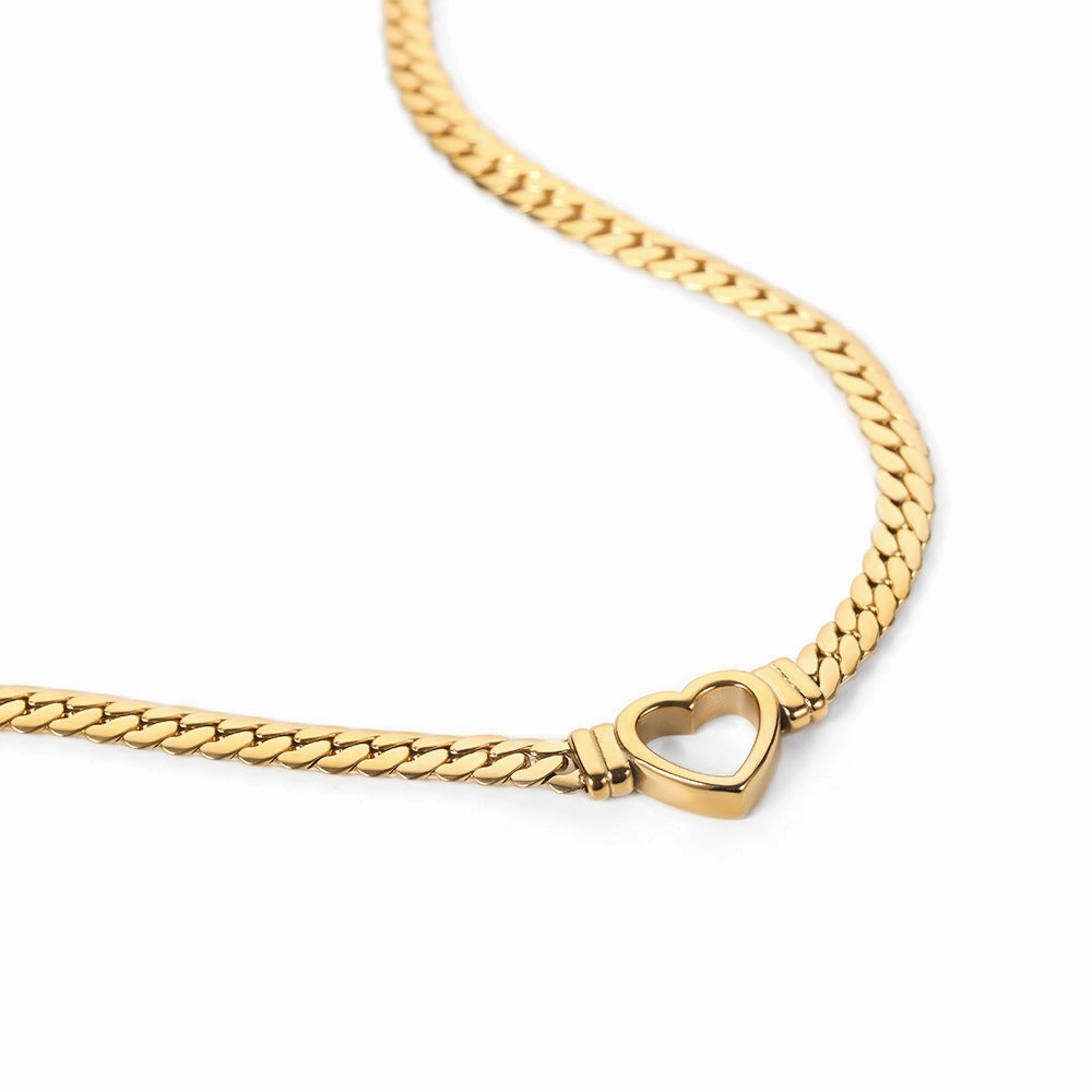 Wholesale Hip Hop Flat Cuban Chain Heart Necklace