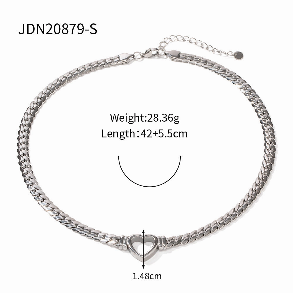 Wholesale Hip Hop Flat Cuban Chain Heart Necklace