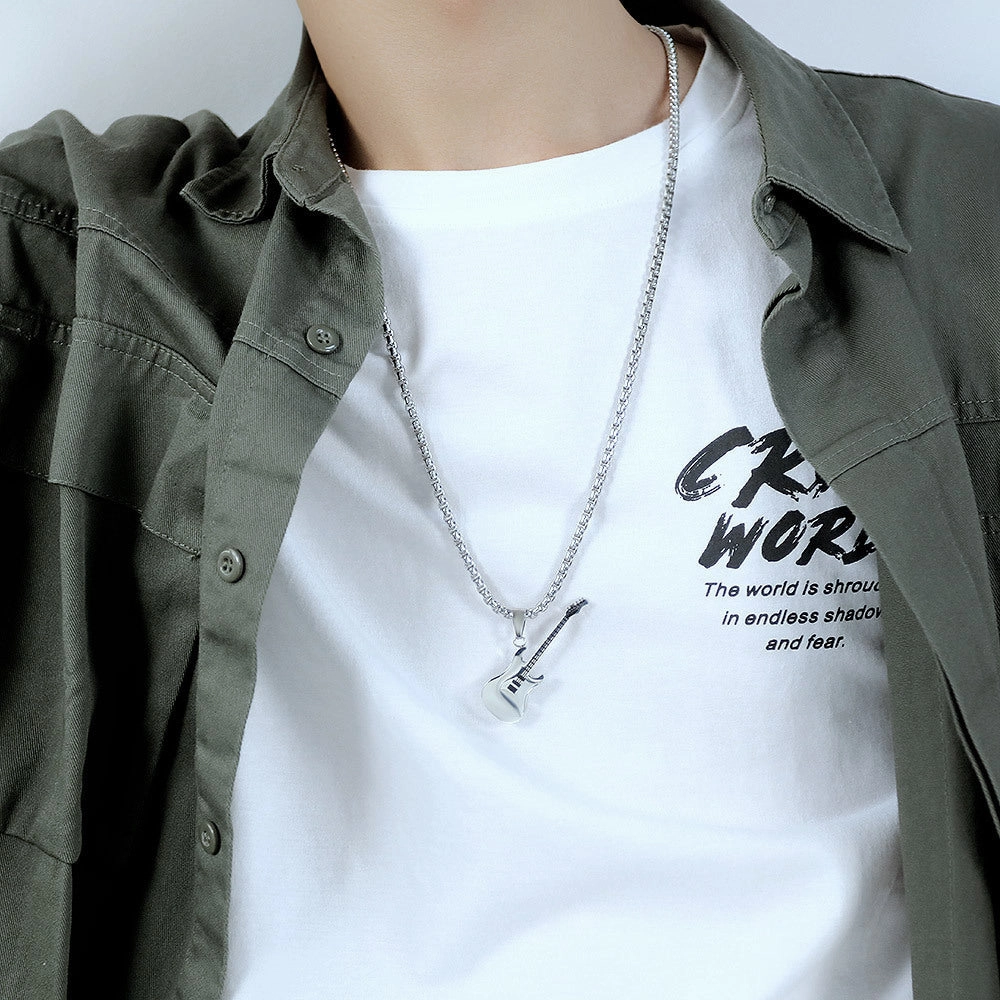 Wholesale Hip-hop Stainless Steel Guitar Pendant Trendy Men's Necklace