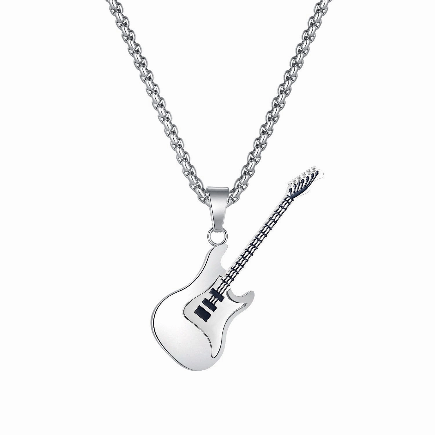Wholesale Hip-hop Stainless Steel Guitar Pendant Trendy Men's Necklace