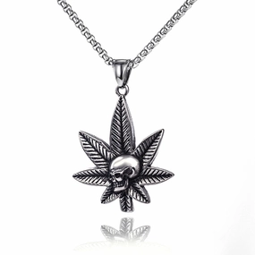 Wholesale Hip Hop Sweater Chain Maple Leaf Stainless Steel Skull Necklace
