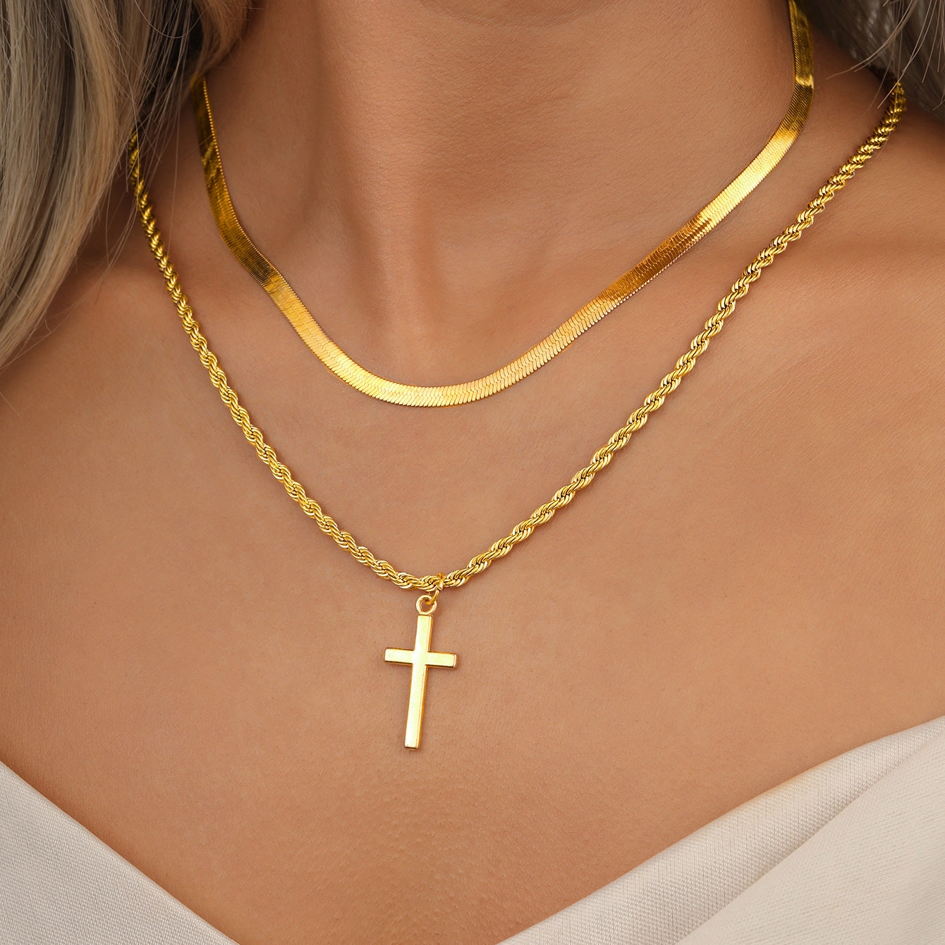 Wholesale Hip-hop trend men's cross pendant twist chain necklace