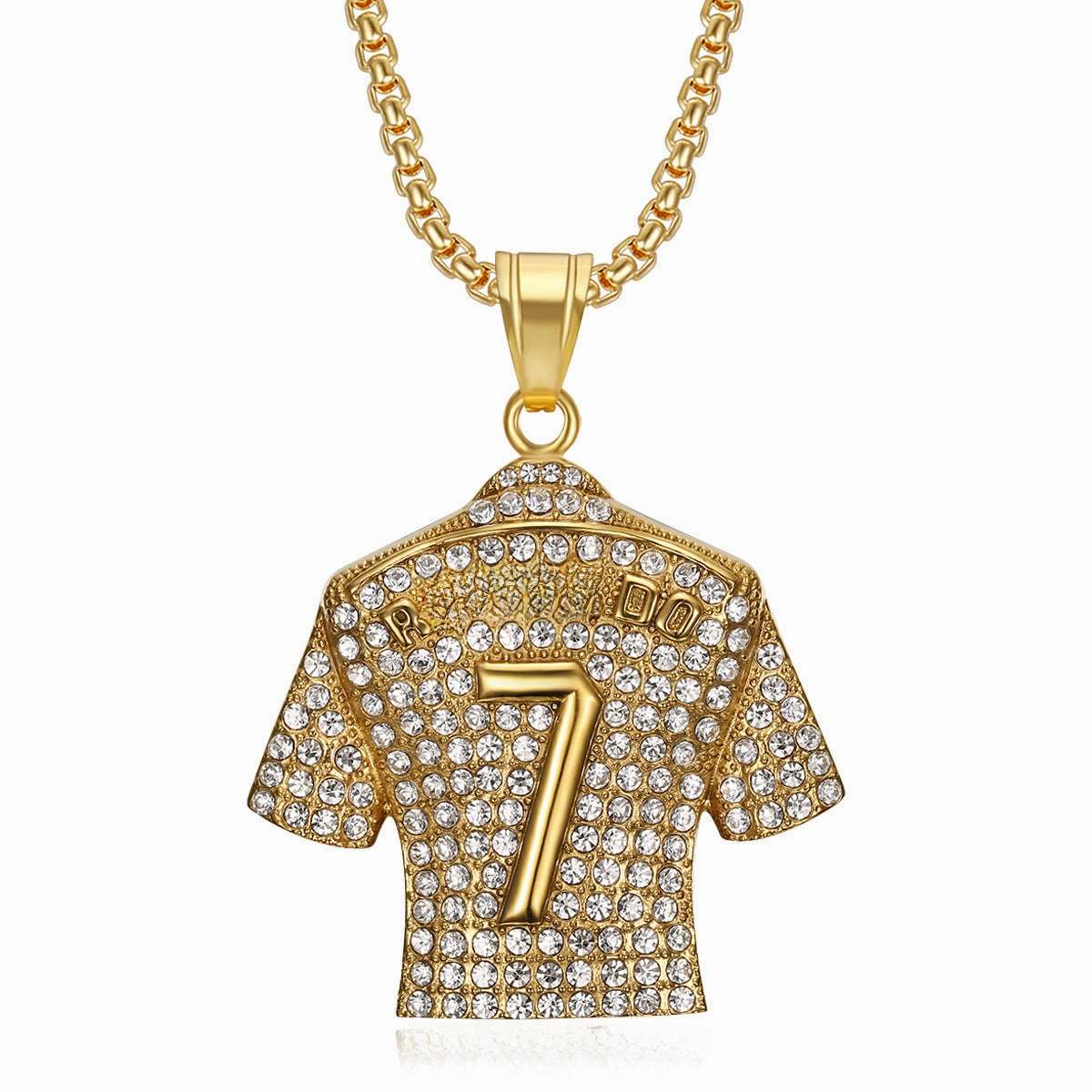 Wholesale HIPHOP titanium steel gold-plated diamond-embedded Jersey pendant necklace