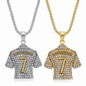 Wholesale HIPHOP titanium steel gold-plated diamond-embedded Jersey pendant necklace
