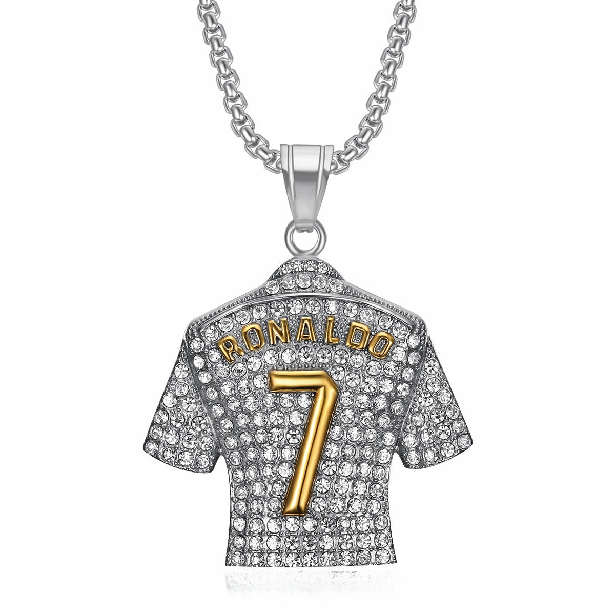 Wholesale HIPHOP titanium steel gold-plated diamond-embedded Jersey pendant necklace