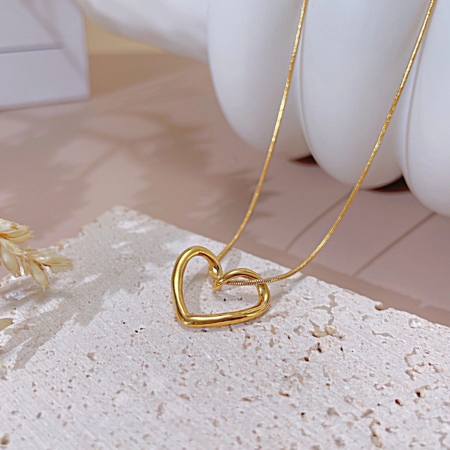Wholesale Hollow Love Titanium Steel Necklace Clavicle Chain