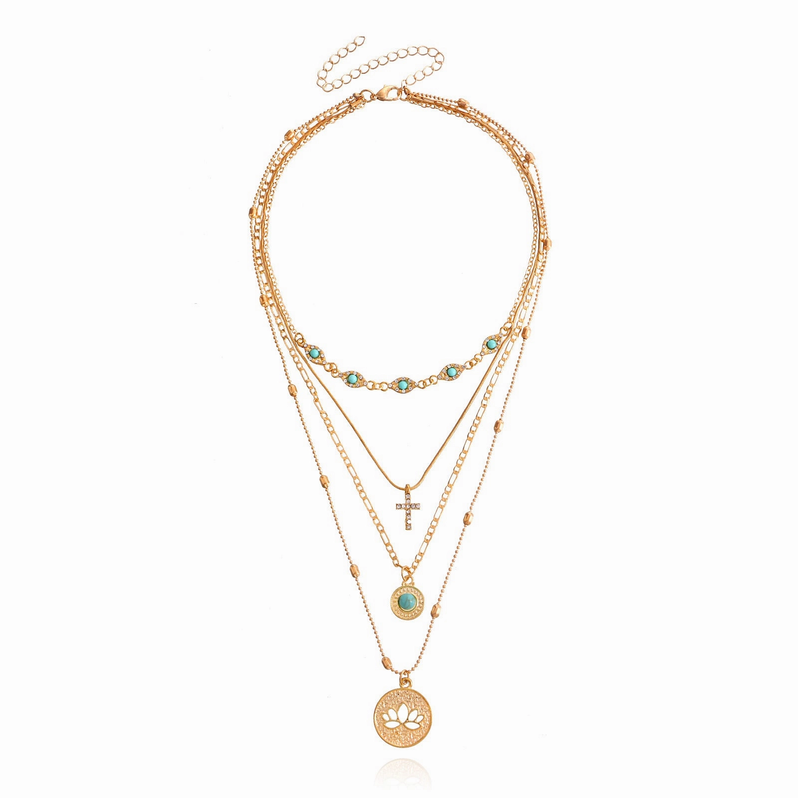 Wholesale Hollow Out Flowers Diamond Cross Alloy Necklaces