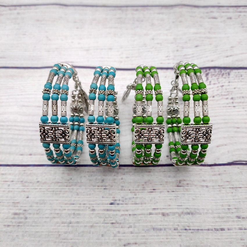 Wholesale Hollow Out Round Three Layers Multicolor Turquoise Zinc Alloy Bracelet