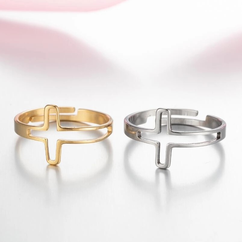 Wholesale Hollow Out Stainless Steel Cross Rings