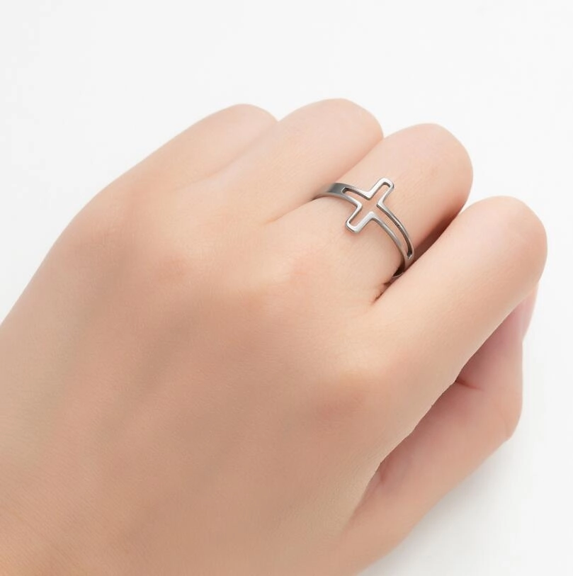 Wholesale Hollow Out Stainless Steel Cross Rings