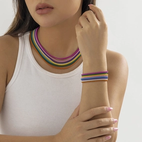 Wholesale Hollow Single Layer Color Spray Painted Large Box Chain Bracelet Necklaces Set