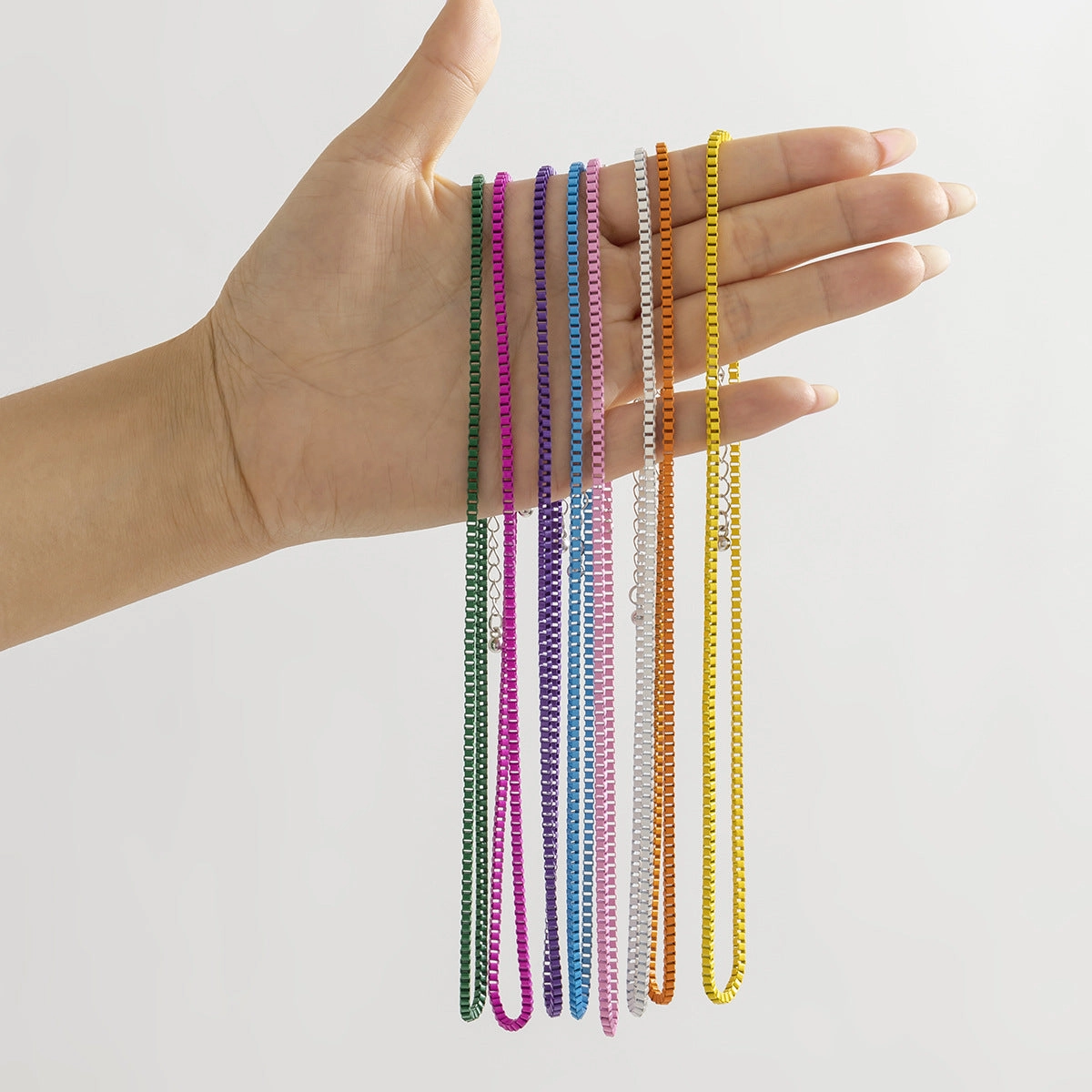 Wholesale Hollow Single Layer Color Spray Painted Large Box Chain Bracelet Necklaces Set