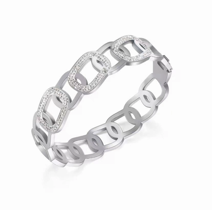 Wholesale Hollow Zircon Titanium Steel Plated 18K Gold Open Bracelet
