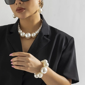 Wholesale Imitation Pearl Beads Chain Earrings Bracelet Necklaces Set