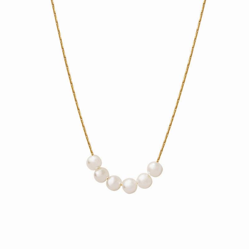 Wholesale Imitation Pearl Round Beads Titanium Steel Gold Plated Necklace