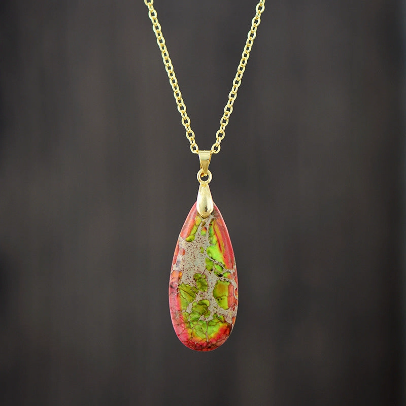 Wholesale Imperial Stone Drop Plated 18K Gold Chain Pendant Necklace