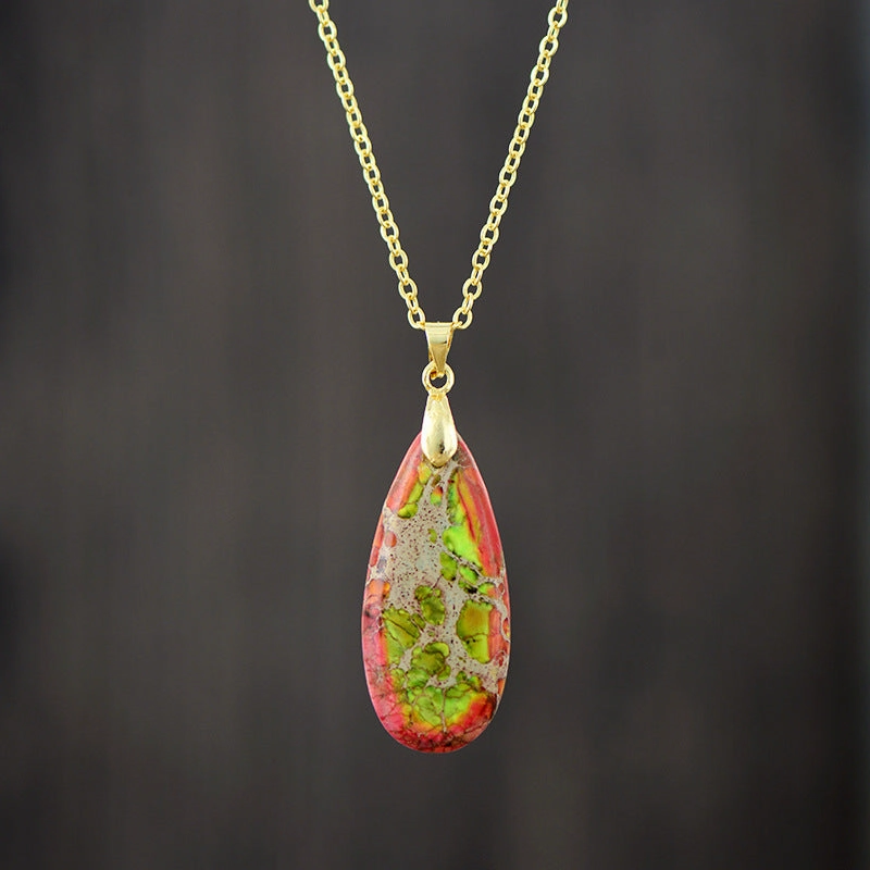Wholesale Imperial Stone Drop Plated 18K Gold Chain Pendant Necklace