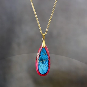 Wholesale Imperial Stone Drop Plated 18K Gold Chain Pendant Necklace