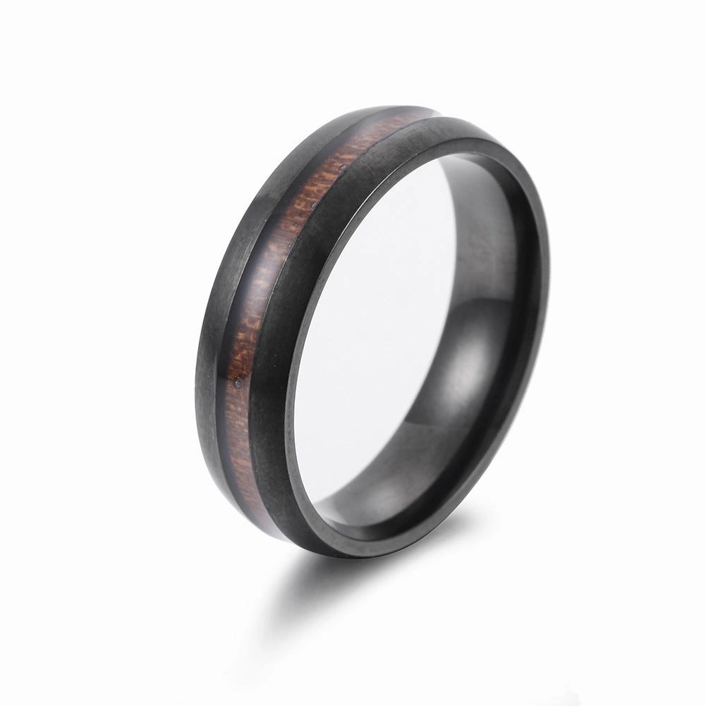 Wholesale Inlaid Acacia Wood Stainless Steel Rings