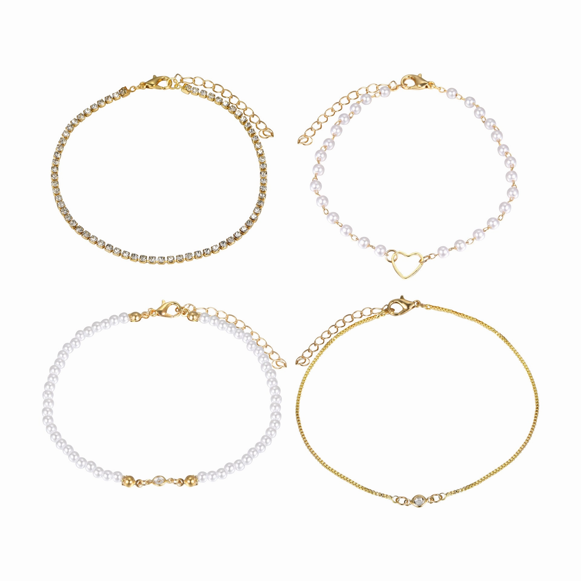 Wholesale Inlaid Diamond Hollow Peach Heart Pearl Alloy Bracelet Set