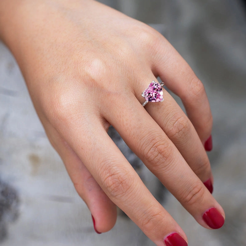 Wholesale Inlaid Heart Shape Pink Diamond Zircon Ring OLY-RS-Caoshi001