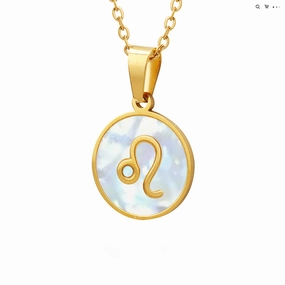 Wholesale Inlaid White Seashell Zodiac Pendant Plated 18K Real Gold Necklaces