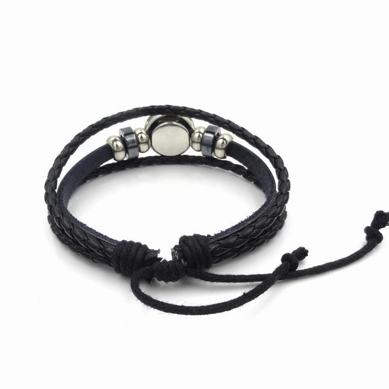 Wholesale Iridescent Black Leather Beaded Multilayer Woven Bracelet