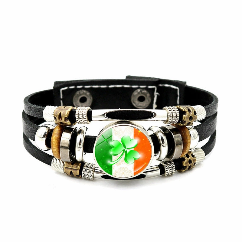 Wholesale Irish Flag Shamrock Alloy Bracelet