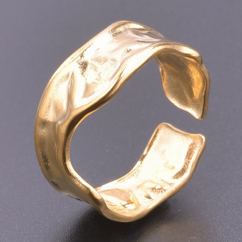 Wholesale Irregular Seven Color Golden Steel Titanium Rings with Irregular Shapes