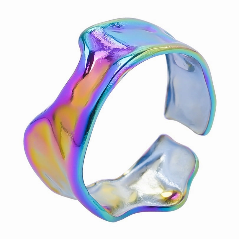 Wholesale Irregular Seven Color Golden Steel Titanium Rings with Irregular Shapes