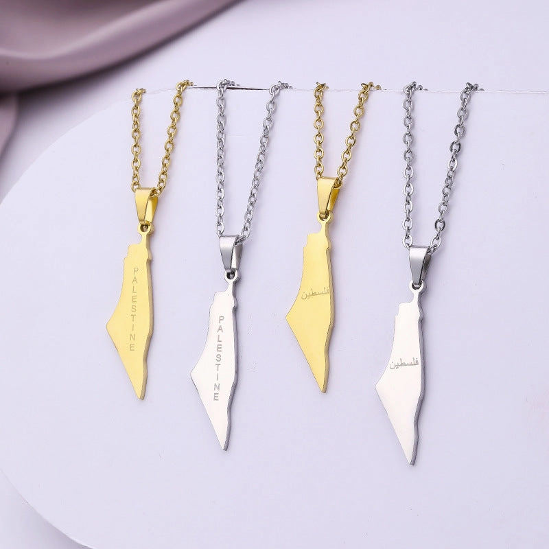 Wholesale Israel and Palestine Map Stainless Steel Necklace Collarbone Chain