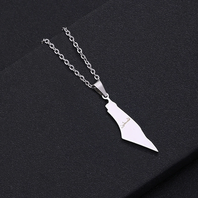 Wholesale Israel and Palestine Map Stainless Steel Necklace Collarbone Chain